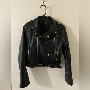 brand new leather jacket never been worn.LARGE. BLACK VEGAN LEATHER.MAKEMECHIC